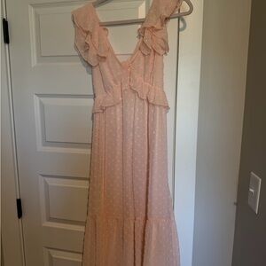 Trixxi Peach Swiss Dot Ruffle Maxi Dress